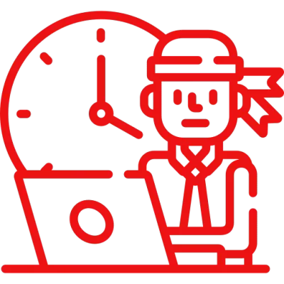 Red-Ninja-At-Work Man with clock and laptop icon for fast data recovery at Payam.