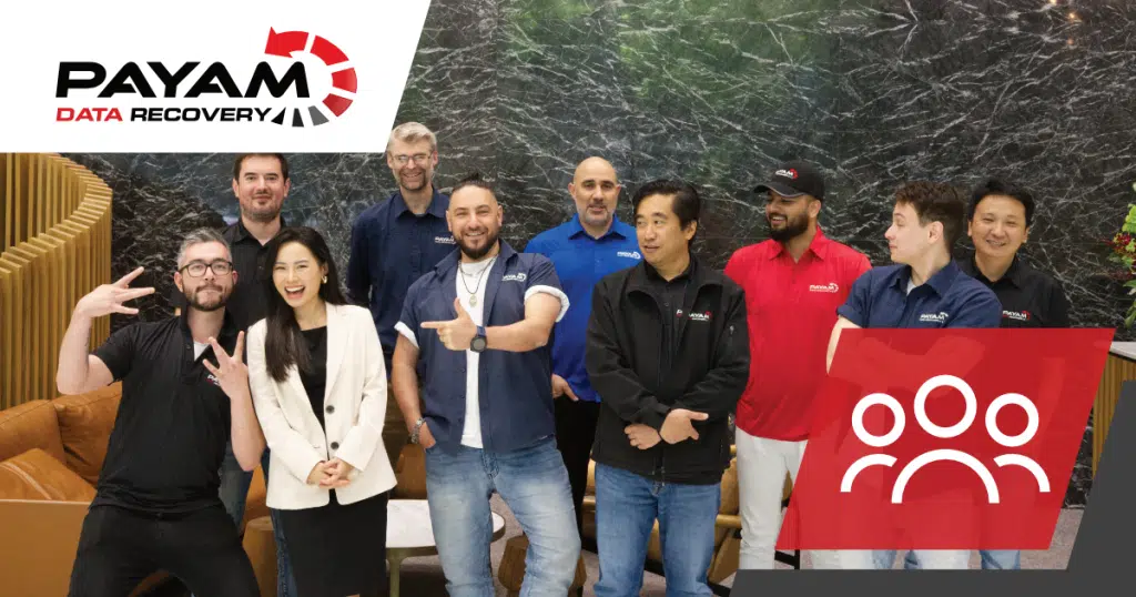 The Payam Data Recovery team standing together outdoors