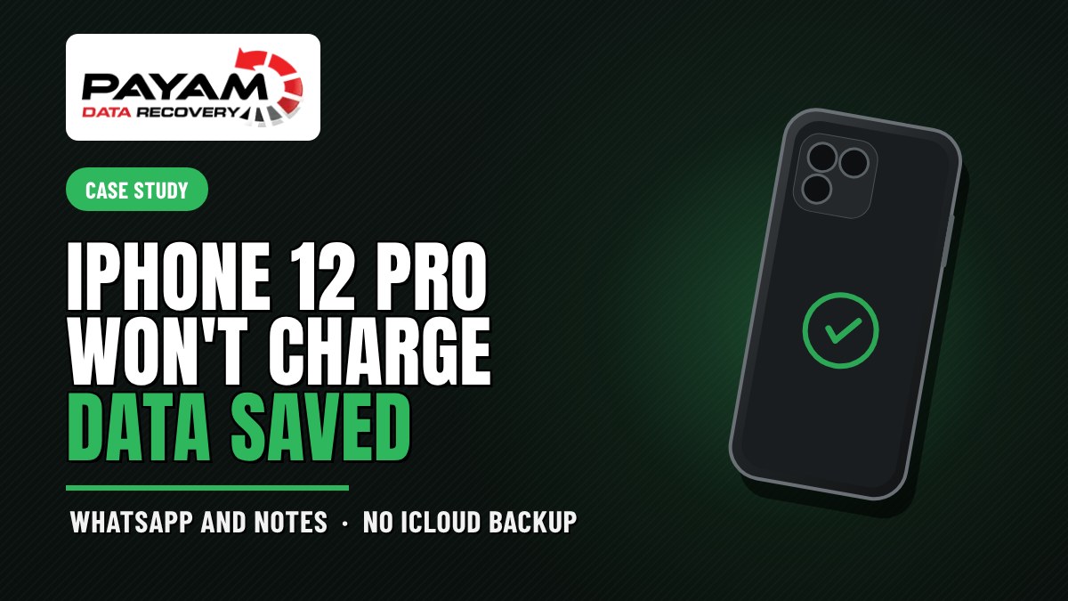 Case study graphic: iPhone 12 Pro Won't Charge, Data Saved