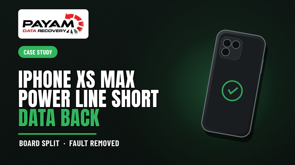 Case study graphic: iPhone XS Max Power Line Short, Data Back