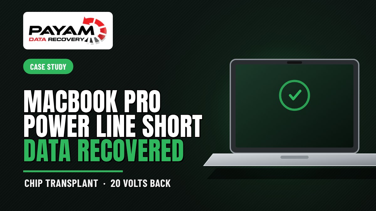 Case study graphic: MacBook Pro Power Line Short, Data Recovered