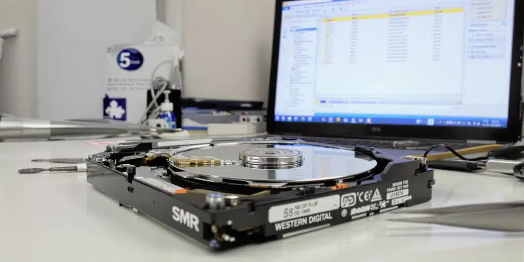 Open WD hard drive with tools and recovery in progress