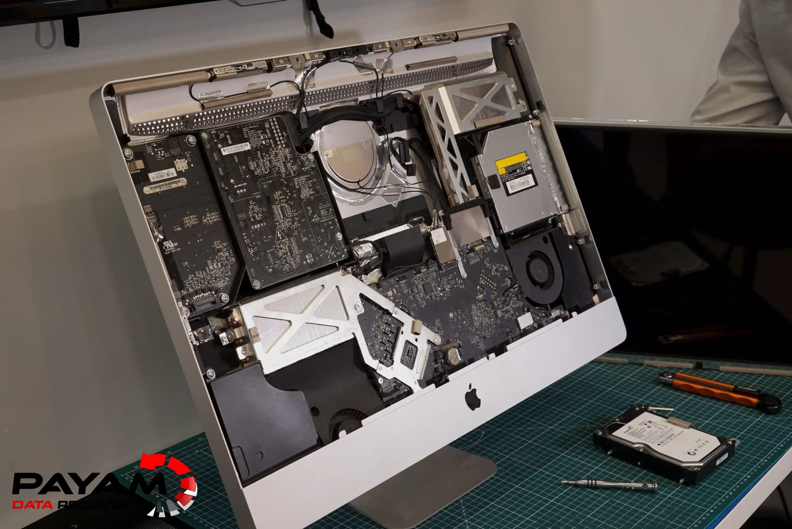 iMac opened up with hard drive removed