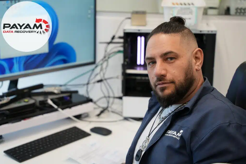 Paolo, a Payam Data Recovery engineer, at his workstation