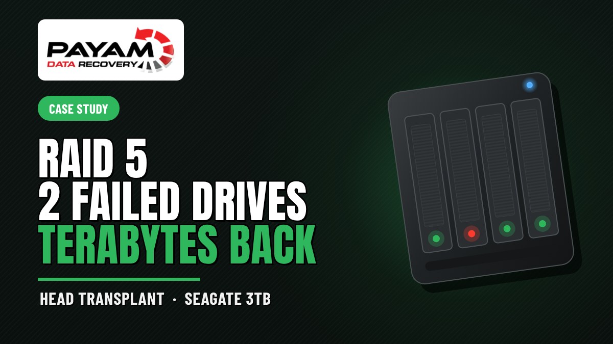 Case study graphic: RAID 5 2 Failed Drives, Terabytes Back