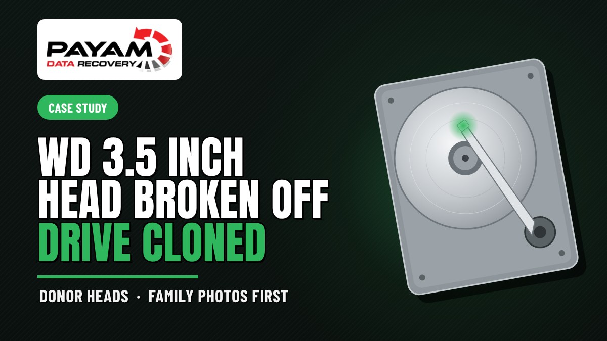 Case study graphic: WD 3.5 Inch Head Broken Off, Drive Cloned
