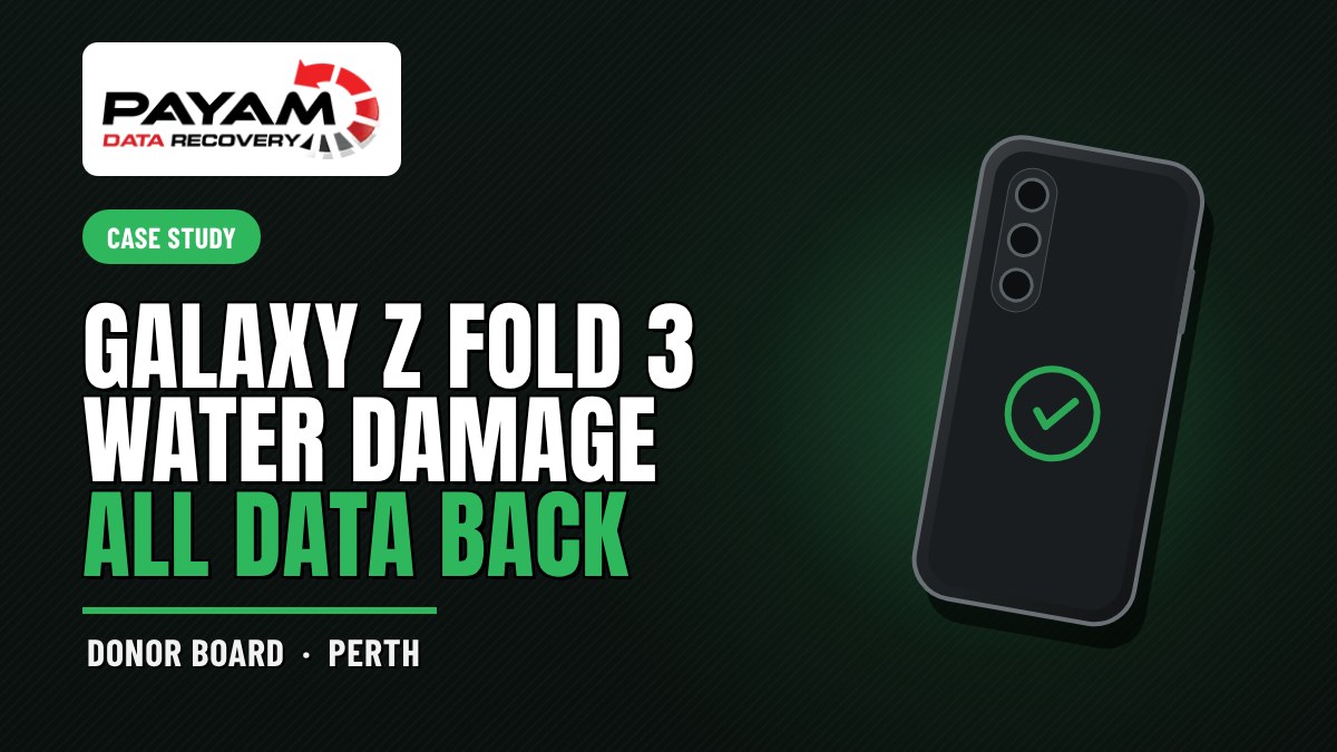 Case study graphic: Galaxy Z Fold 3 Water Damage, All Data Back