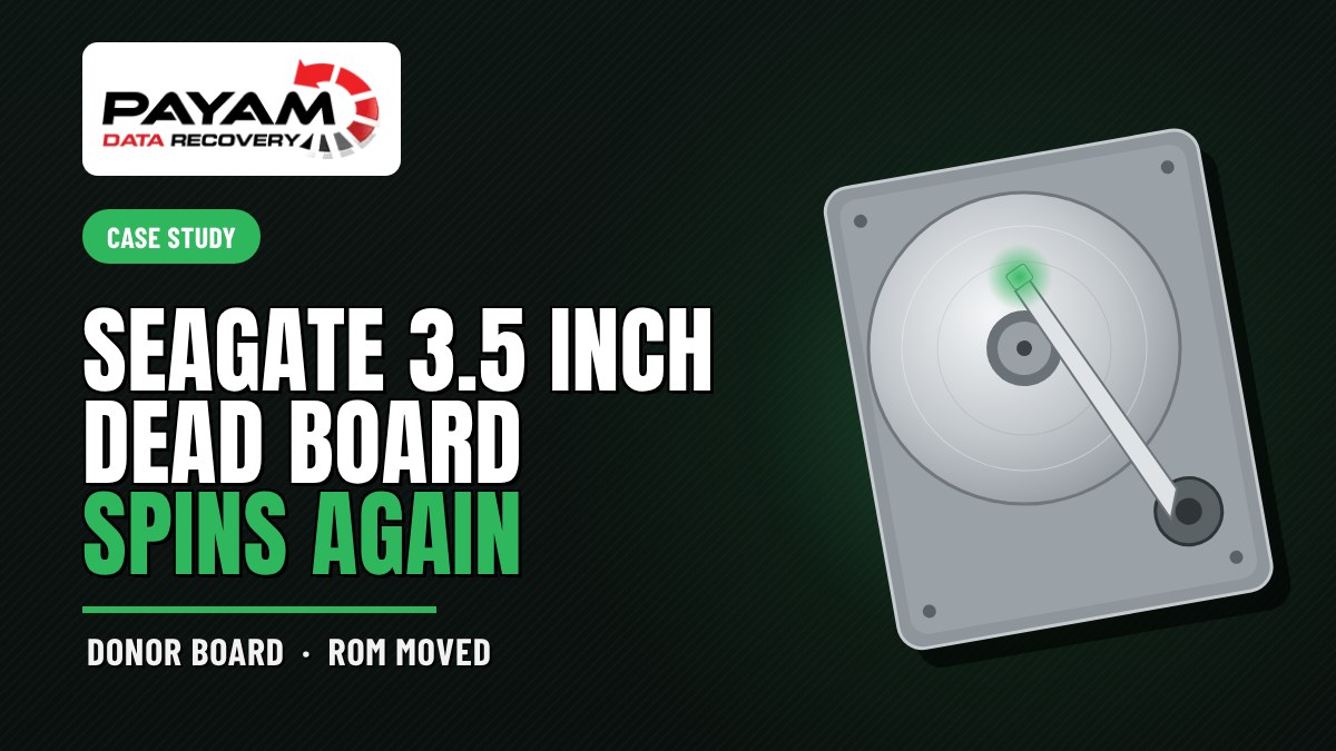 Case study graphic: Seagate 3.5 Inch Dead Board, Spins Again