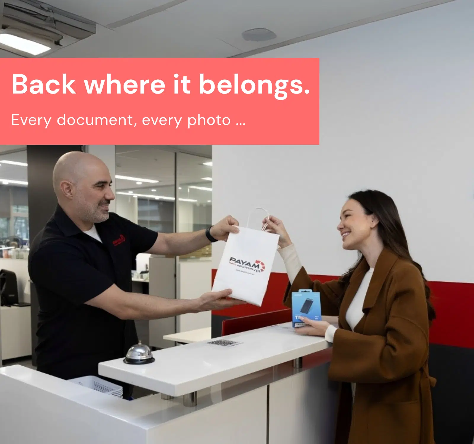 Happy customer at Payam Data Recovery Perth after successful data recovery from a damaged device by experienced technicians