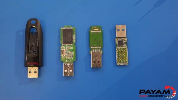 USB connector repair Perth case study: four different damaged USB flash drives ready for professional data recovery