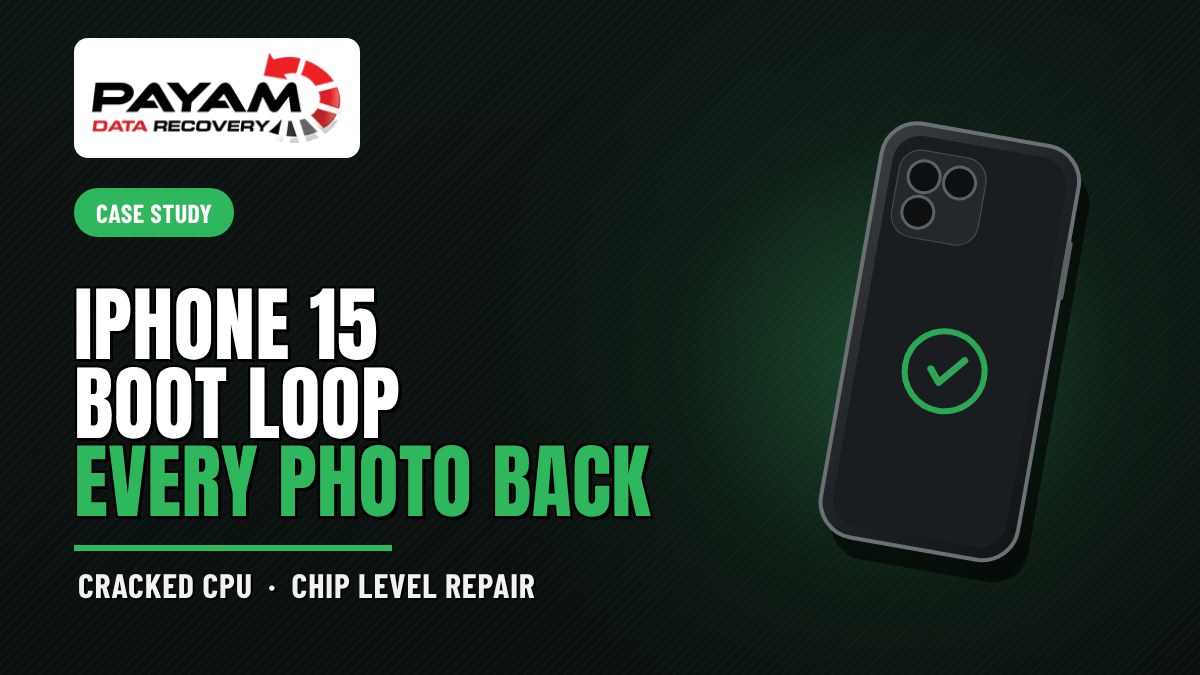 Case study graphic: iPhone 15 Boot Loop, Every Photo Back