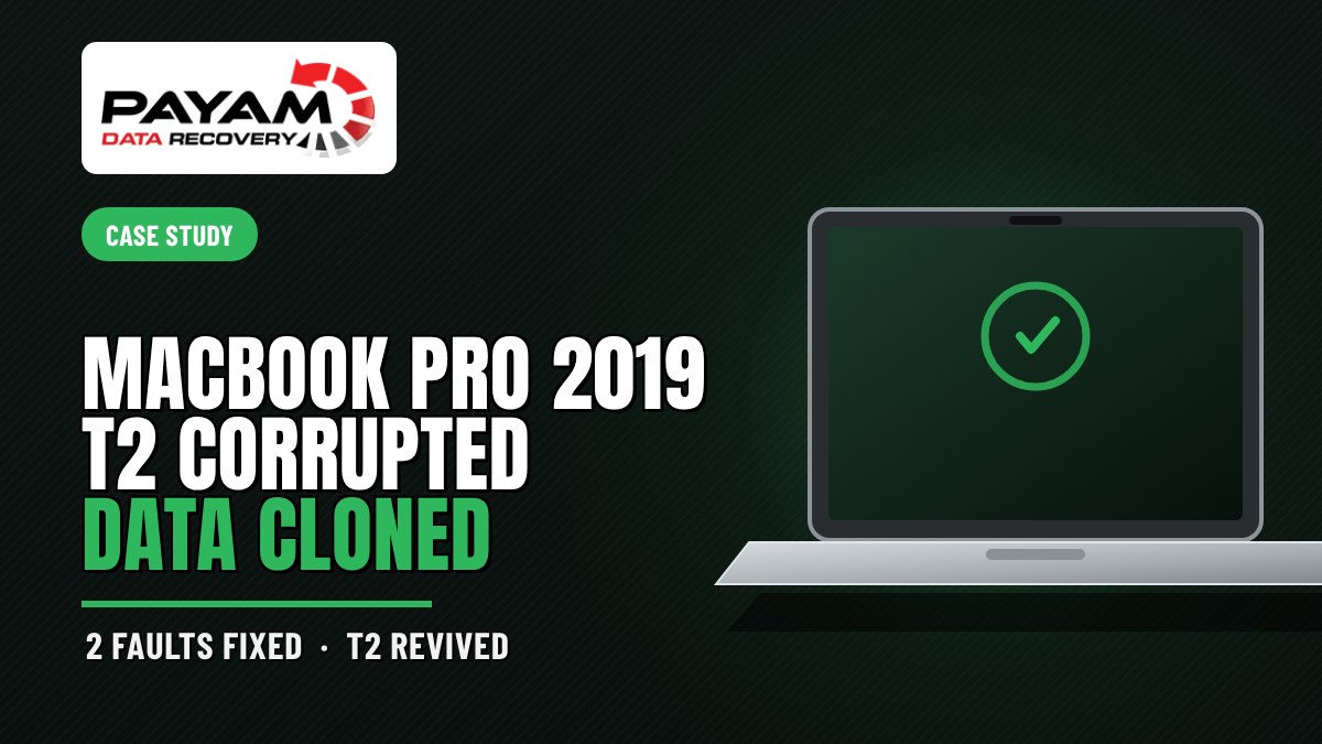 Case study graphic: MacBook Pro 2019 T2 Corrupted, Data Cloned