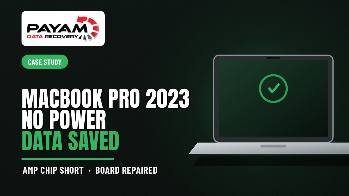 Case study graphic: MacBook Pro 2023 No Power, Data Saved