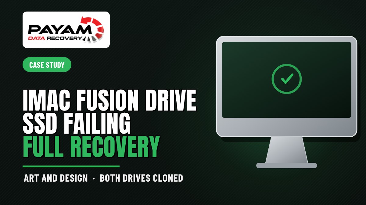 Case study graphic: iMac Fusion Drive SSD Failing, Full Recovery