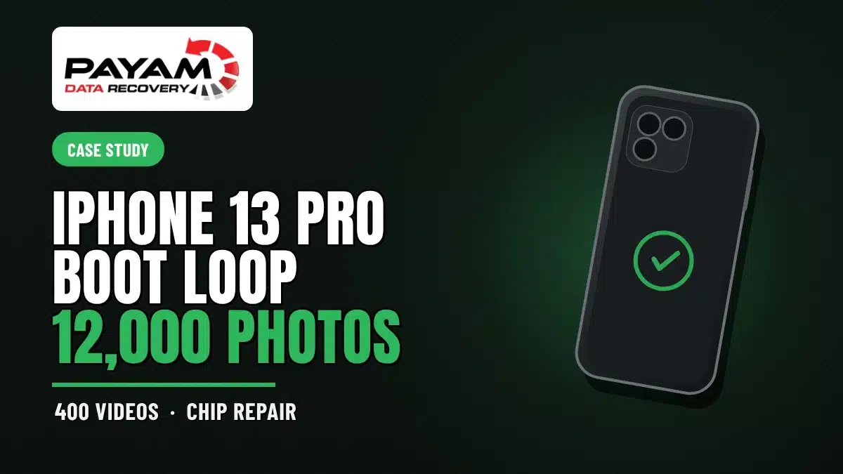 Case study graphic: iPhone 13 Pro Boot Loop, 12,000 Photos