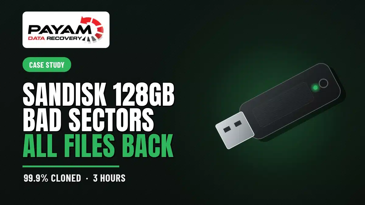 Case study graphic: SanDisk 128GB Bad Sectors, All Files Back