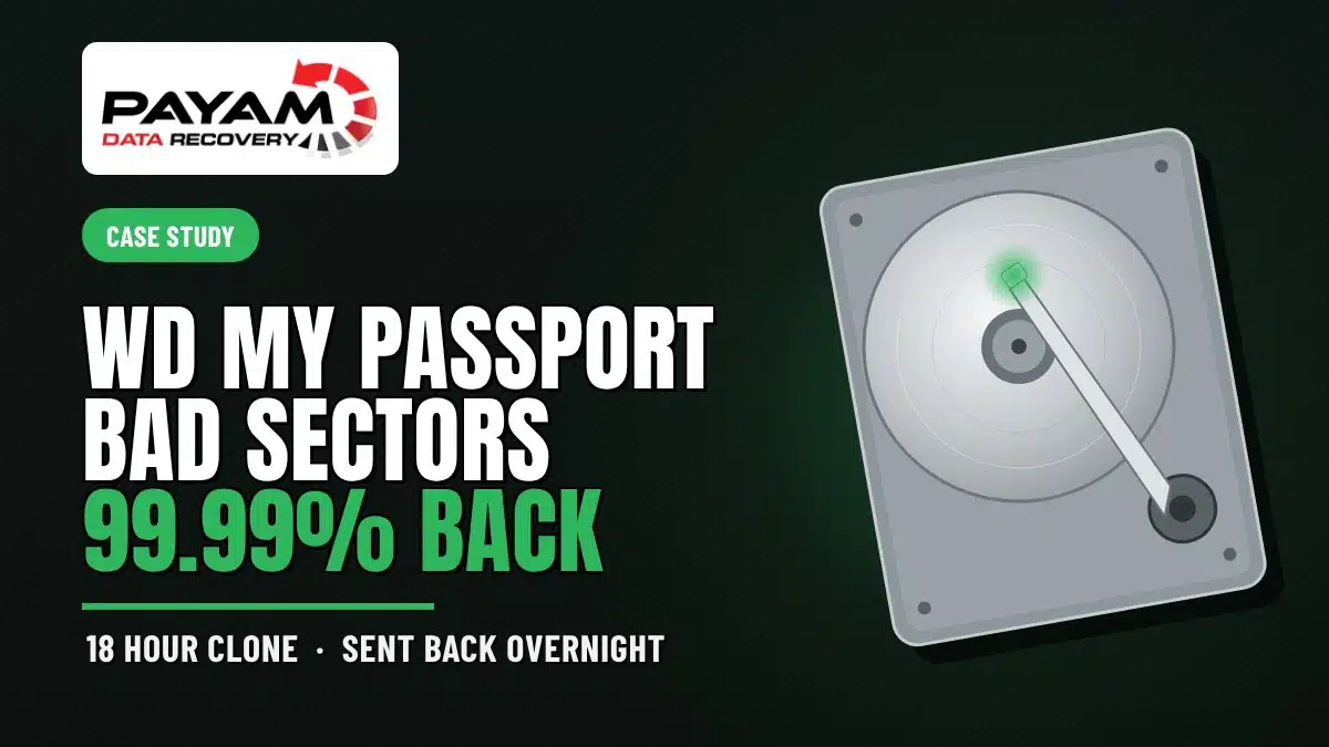 Case study graphic: WD My Passport Bad Sectors, 99.99% Back