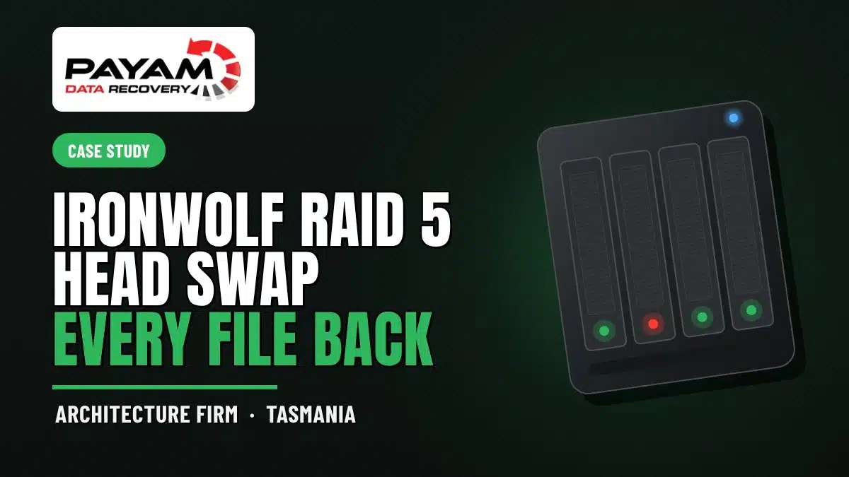 Case study graphic: IronWolf RAID 5 Head Swap, Every File Back
