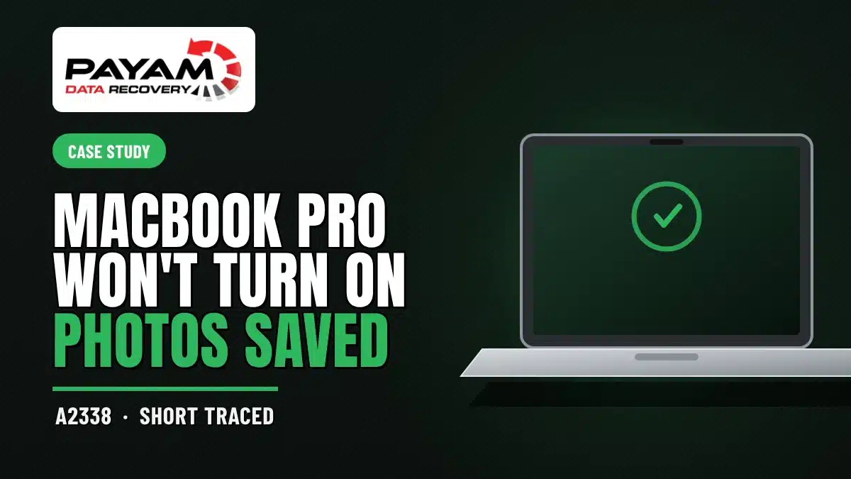 Case study graphic: MacBook Pro Won't Turn On, Photos Saved