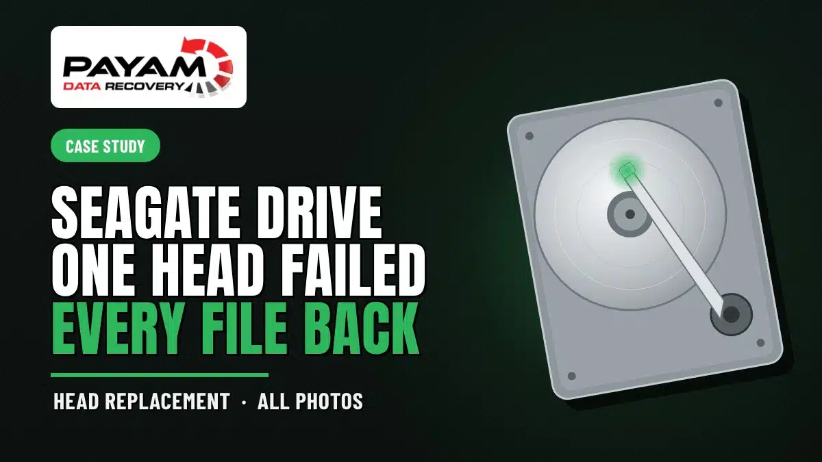 Case study graphic: Seagate Drive One Head Failed, Every File Back